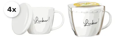 Produktbild von Suppentasse 460ml mit Deckel 4er Set Soppa = Lecker