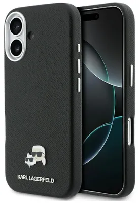 Immagine prodotto di Custodia per iPhone 17, Karl Lagerfeld HardCase Karl and Choupette Head Pin Saffiano, nero