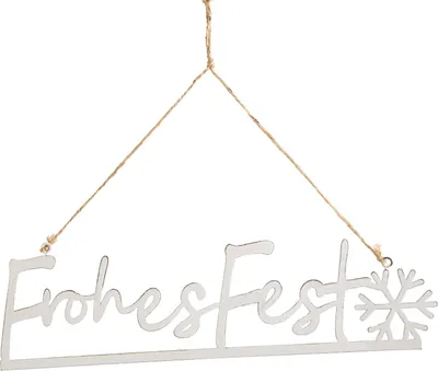 Produktbild von Frohes Fest Türschild aus Metall, weiß, 25,5 x 7 cm