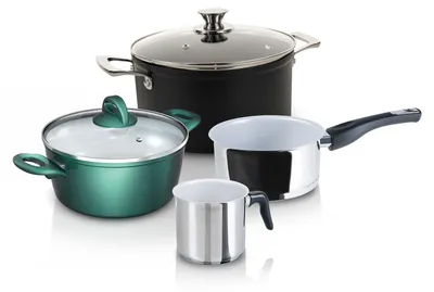 Produktbild von Genius Cerafit Kochgeschirr-Set 6-tlg. 20/24 cm Kochtopf mit Glasdeckel, Stielkasserolle 16 cm, Milchtopf 14 cm, induktionsgeeignet, Antihaft