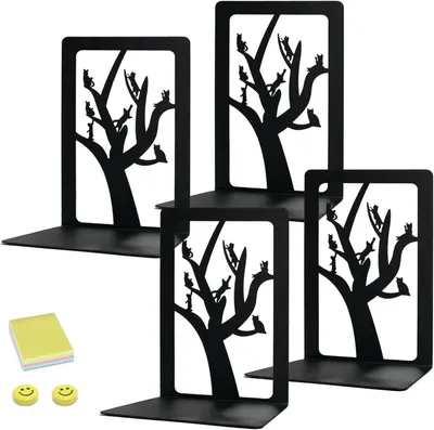 Produktbild von Qualsen Metallische Buchstützen Baum Katze-design 2 Paar Schwarz
