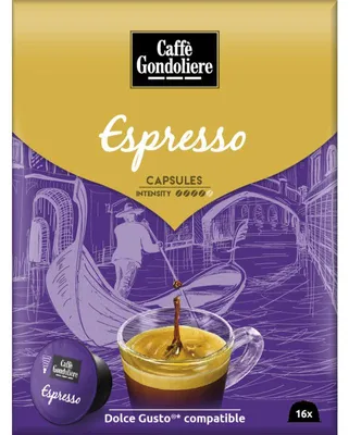 Obrázek produktu pro Caffe Gondolier Dolce Gusto Espresso kapsle, 104 g – Intenzivní espresso pro kávovary Dolce Gusto