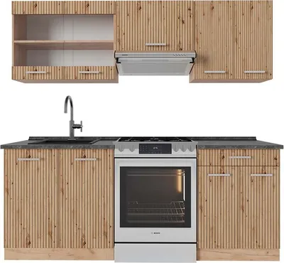 Produktbild von Küchenzeile Vicco R-Line Artisan-Eiche/Goldkraft Eiche 200 cm , AP Anthrazit, Model 48921