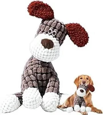 Produktbild von Interaktives Welpen-Hundespielzeug mit Quietscher, kauresistent & selbstbeschäftigend, Zahnreinigung, maschinenwaschbar, 32×28 cm, Braun
