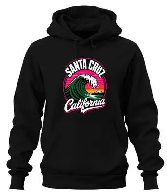 Obrázok produktu pre Mikina s kapucňou "Santa Cruz California Surf Wave Retro Sunset", čierna, veľkosť 3XL