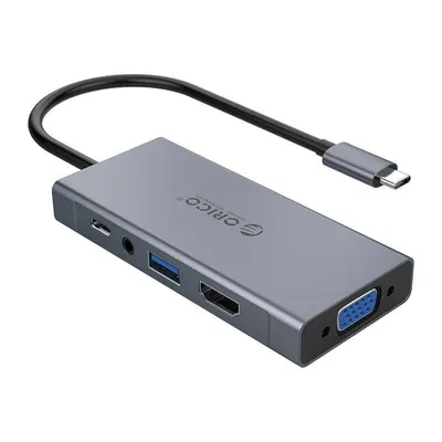 Obrázok produktu pre Orico 5w1 Hub, HDMI, 4K, USB 3.0, VGA, AUX, USB-C, PD, 60W
