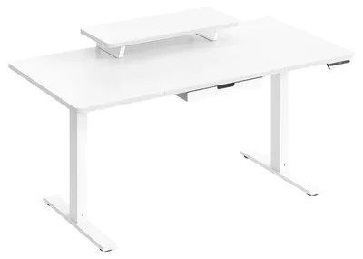 Obrázek produktu pro Výškově nastavitelný psací stůl s podstavcem pro monitor | Bílá barva | 140 x 70 x 72-120 cm