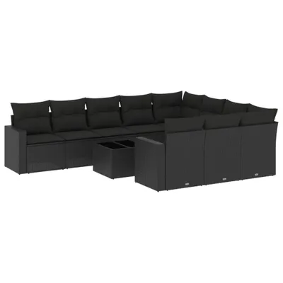 Produktbild von vidaXL 11-tlg. Garten-Sofagarnitur mit Kissen Schwarz Poly Rattan