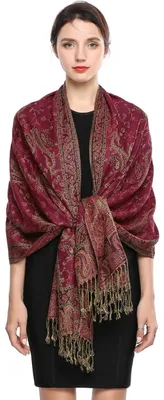 Imagen del producto de Solidchoice - Gran bufanda de pashmina reversible con estampado paisley, 78,5 x 27,5 cm