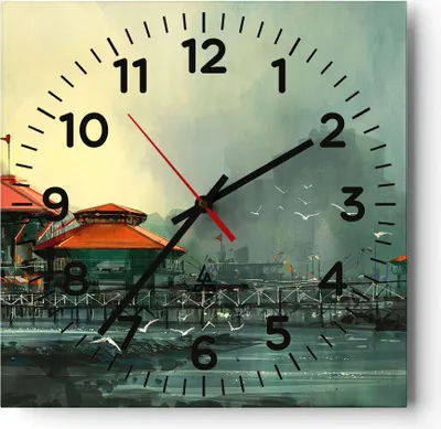 Produktbild von Wanduhr - Quadrat - Glasuhr - Meer Ufer Möwe - 40x40cm - Schleichendes Uhrwerk - Lautlos - zum Aufhängen bereit - Dekoration Modern - Wanddekoration aus Glas - C4AC40x40-3828