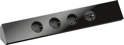 Produktbild von Wipo Steckdosenelement Power Eck-G Slim Schwarz 3x Schuko mit Kinderschutz + USB-C Charger-Auszug, Glasfront, 230 V, 3500 W