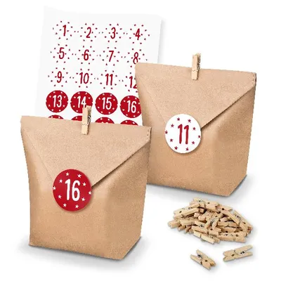 Produktbild von itenga SET Adventskalender 24x Tüten + Klammern + Zahlensticker (Z39)