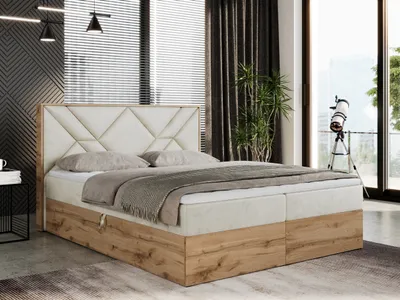 Produktbild von Boxspringbett 120x200 mit Bettkasten, Polsterbett 120x200 mit Matratze H4, Boxspringbett 120x200 mit Kopfteil, Boxspringbett mit Massivholz - Gunar - Beige Velvet - H4