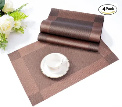 Obrázok produktu pre Prestieranie, sada 4 ks, protišmykové, umývateľné, PVC, odolné voči opotrebovaniu, tepelne odolné prestieranie do domácnosti, reštaurácie, na jedálenský stôl, hnedá, strieborná