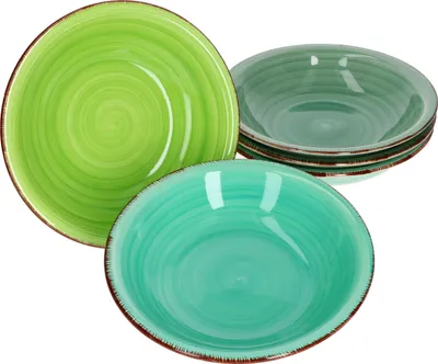 Produktbild von 6er Green Suppenteller grüner Landhausstil I Ø 21,5 cm tief I Steingut