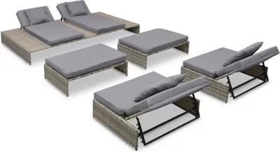 Produktbild von 5-tlg. Garten-Lounge-Set mit Auflagen Poly Rattan Grau