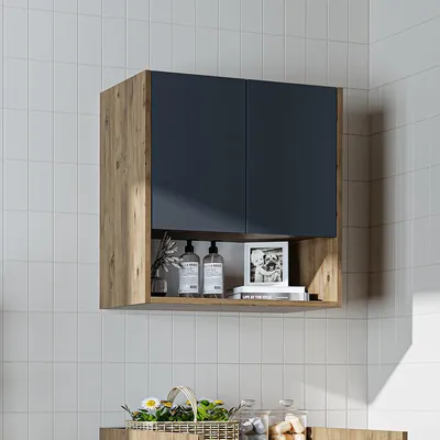 Image de Armoire de rangement pour lave-linge Roomart, largeur 65 cm, chêne anthracite