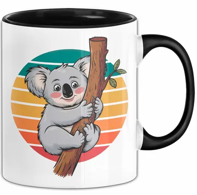 Produktbild von Retro Koala Tierliebhaber Tasse Geschenk Lustige Geschenkidee Spruch (Schwarz)