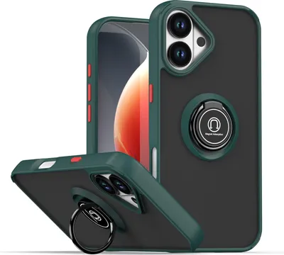 Produktbild von Hülle für iPhone 17 Matte Transluzent TPU Stoßfest Schutzhülle mit Ring Halter Ständer dunkelgrün