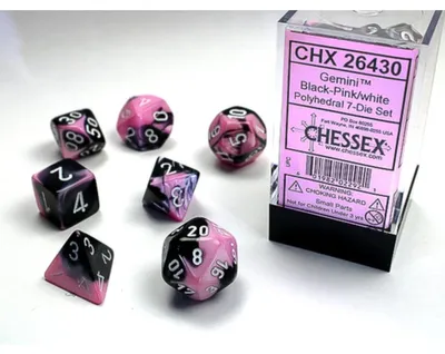 Produktbild von Chessex 7-Würfelset Gemini Polyhedral Black-Pink/White