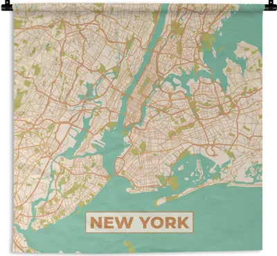 Produktbild von MuchoWow® Wandteppich Wandbehang New York - Vintage - Stadtplan - Karte 150x150 cm Tapisserie Dekoration Wandtuch - Wohnaccessoires - Modernes