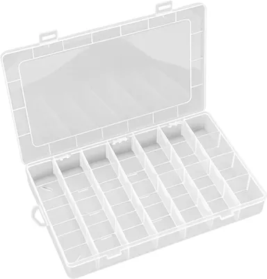 Zdjęcie produktu dla Organizer na drobiazgi 28 przegródek, plastikowe pudełko, przezroczysty, do hobby