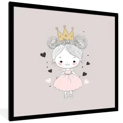 Produktbild von MuchoWow® Gerahmtes Poster Prinzessin - Mädchen - Herzen - Krone - Rosa 40x40 cm - Poster mit Schwarzem Bilderrahmen Wandposter Rahmen Foto Bilder - Mit Rahmen - Wanddekoration Schlafzimmer