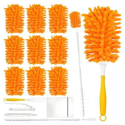 Produktbild von 10 Stück Waschbare Staubwedel für Swiffer Staubmagnet Nachfüllpack, 360° Wiederverwendbare Staubwedel mit Teleskopstange, Griff und Wäschesack