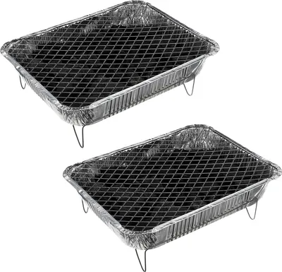 Produktbild von 2x Aluminium Komplett Einweggrill mit Grillkohle und Anzünder Alu Picknick BBQ Camping Einweg Grill Einmalgrill Picknickgrill