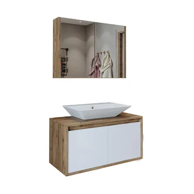 Produktbild von Roomart ATLANTIC-85 Badmöbel-Set 3-teilig 85 cm breit, Weiß-Eiche