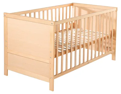 Produktbild von roba Kombi Kinderbett 70 x 140 - Gitterbett 3-fach höhenverstellbar - 3 Schlupfsprossen - Babybett umbaubar zum Juniorbett - Holz natur