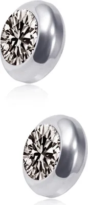 Produktbild von 1 Paar Ohrstecker, nicht durchdringend, magnetisch, Edelstahl, rund, mit farbigem Strassstein, eingebettet, für Herren und Damen, Ohrringe, Modeschmuck-Grau