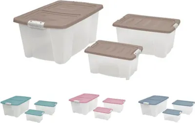 Produktbild von Allzweck-Stapelbox 3er-Set mit Deckel Aufbewahrungsbox Rollenbox Spielzeugkiste