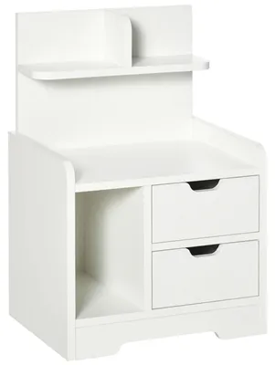 Obrázek produktu pro Noční stolek – komoda s 2 zásuvkami a 3 přihrádkami – dřevo – nosnost 30 kg – 40x30x60 cm – bílá barva