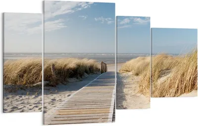 Produktbild von Bild auf Leinwand - Leinwandbild - Strand Meer Fußgängerbrücke Ufer - 120x70cm - Wand Bild - Wanddeko - Leinwanddruck - Bilder - Kunstdruck - Leinwand bilder - Wandkunst - DL120x70-2657