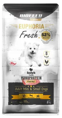 Obrázek produktu pro Suchá potrava Biofeed Euphoria Fresh Adult Mini & Small Monoprotein Turkey Turecko 2 kg Pro dospělé 2,3 kg