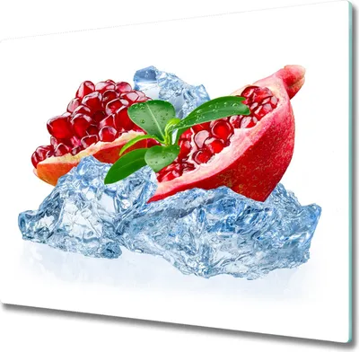 Produktbild von Glas Herdabdeckplatte 60x52 cm Spritzschutz Glasabdeckplatte Schneidebrett Granatapfel mit Eis