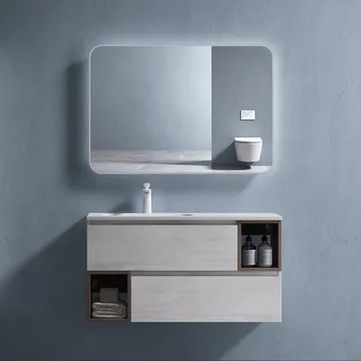 Produktbild von doporro Badmöbel-Set Badezimmerschrank Waschplatz 100x48x54cm inkl. Mineralguss-Waschbecken Waschbecken-Unterschrank Wandmontage Gemini