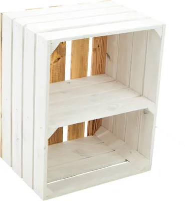 Produktbild von Obstkiste weiß mit geflammten Boden  "Johanna" mit Mittelbrett weiß QUER Aufbewahrungsbox Regalkiste Weinkisten Kistenregal