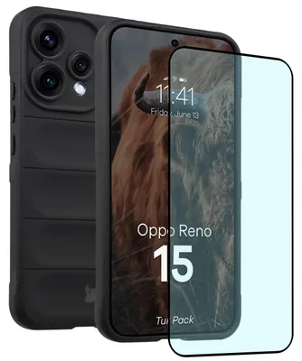 Produktbild von Robuste Handyhülle + gehärtetem Glas für Oppo Reno 15, Bizon Tur Pack, Schwarz