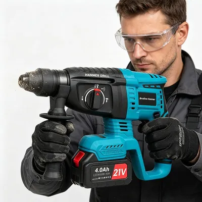 Produktbild von ZELURXX 21V Akku Bohrhammer bürstenlos SDS-Plus 2×4,0Ah Akku 3 Funktionen Hammerbohrer Meißel Set