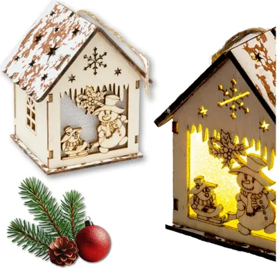 Image de Lanterne de l'Avent à LED en bois avec bonhomme de neige pour le réveillon des enfants