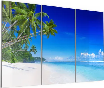 Produktbild von DEQORI Glasbild Echtglas 3x50x100 cm 'Palmen am Sandstrand' Wandbilder XXL groß