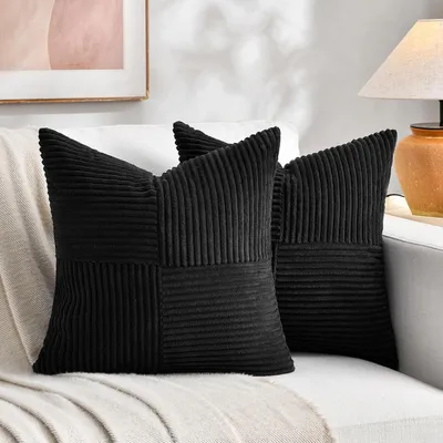Produktbild von Kissenbezüge Kordsamt 70x70 cm Schwarz 2er Set Weich Dekorative Kissenhüllen