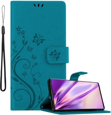 Produktbild von Cadorabo Hülle für Samsung Galaxy NOTE 10 Schutz Hülle in Blau Schutzhülle Handy Hülle Etui Case Blumen Flower