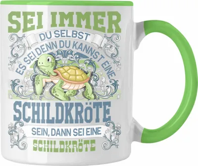 Produktbild von Trendation - Schildkröte Tasse Geschenk Schildkröten Liebhaber Sei immer Du Selbst Spruch (Grün)