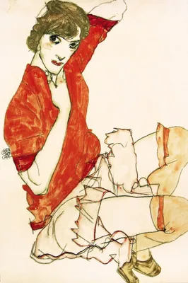 Obrázek produktu pro Egon Schiele Art Print Obraz - Wally v červené halence se zdviženými koleny, 1913 (120 x 180 cm)