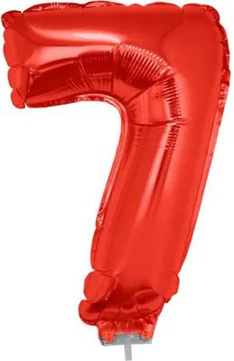 Produktbild von Zahlen Folienballon 41 cm mit Stab - Rot Zahl 7