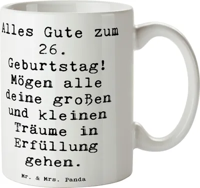 Produktbild von Mr. & Mrs. Panda Teepott Spruch 26. Geburtstag - Weiß - Geschenk, Kaffeebecher, Meilenstein, Teetasse, Kaffeetasse, Pott, Tasse, Happy Birthday, neue Abenteuer, Erfüllung