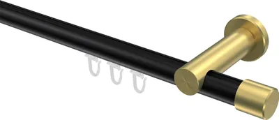 Produktbild von Interdeco Innenlaufstange / Gardinenstange mit Innenlauf Schwarz / Messing-Optik, Typ Platon Santo (Kappe), 20 mm Ø 1-läufig, 140 cm